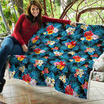 Turquoise Tropical Hawaii Pattern Print Quilt
