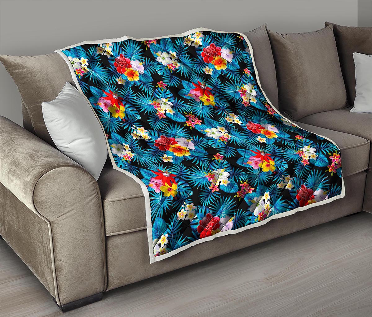 Turquoise Tropical Hawaii Pattern Print Quilt