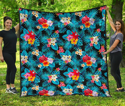 Turquoise Tropical Hawaii Pattern Print Quilt
