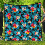 Turquoise Tropical Hawaii Pattern Print Quilt