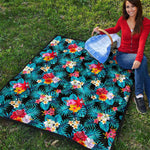 Turquoise Tropical Hawaii Pattern Print Quilt