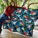 Turquoise Tropical Hawaii Pattern Print Quilt