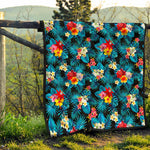Turquoise Tropical Hawaii Pattern Print Quilt