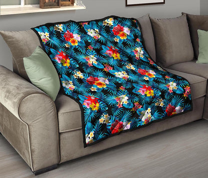 Turquoise Tropical Hawaii Pattern Print Quilt