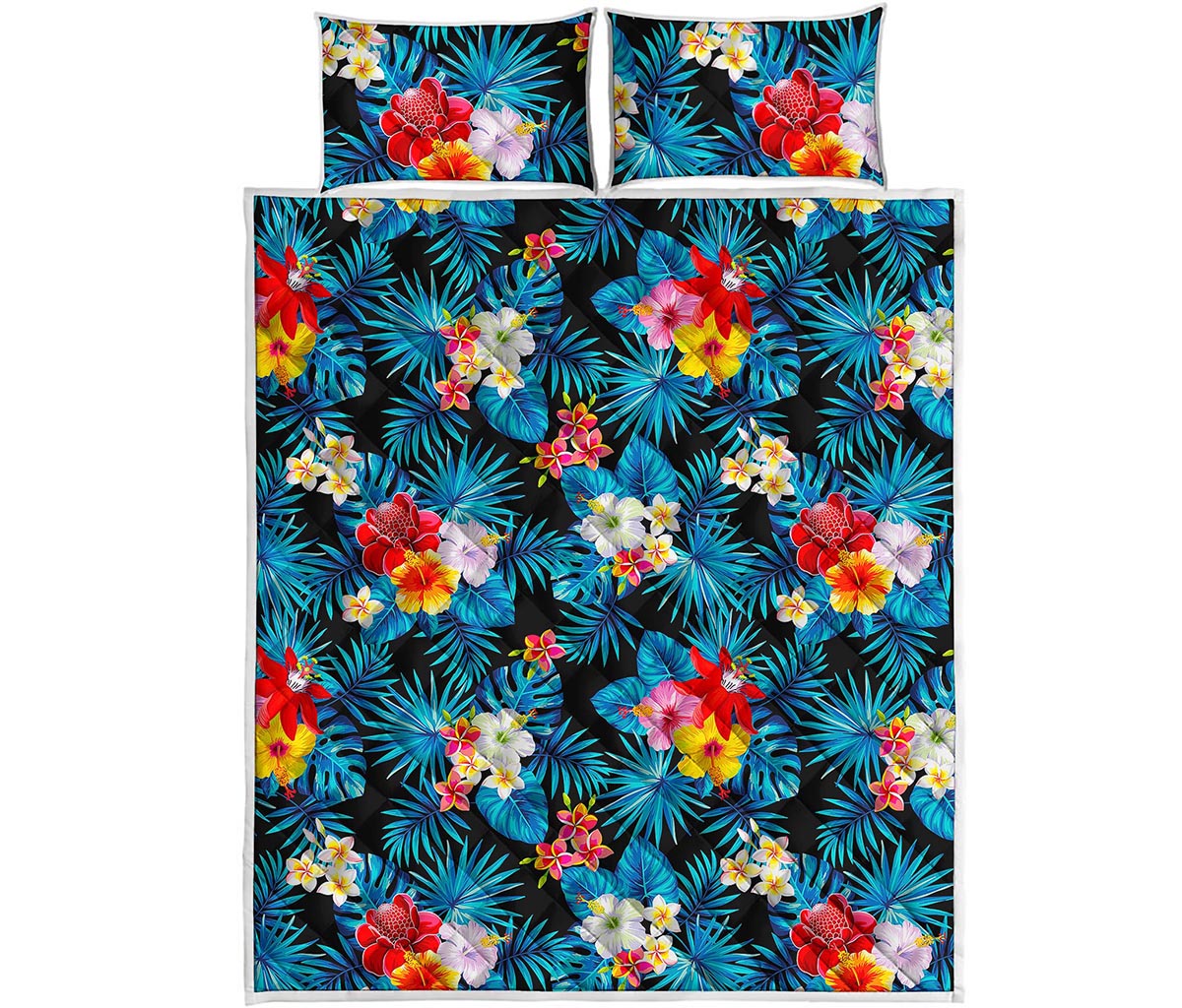 Turquoise Tropical Hawaii Pattern Print Quilt Bed Set