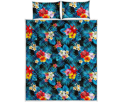 Turquoise Tropical Hawaii Pattern Print Quilt Bed Set