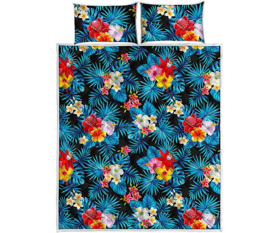 Turquoise Tropical Hawaii Pattern Print Quilt Bed Set