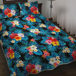 Turquoise Tropical Hawaii Pattern Print Quilt Bed Set