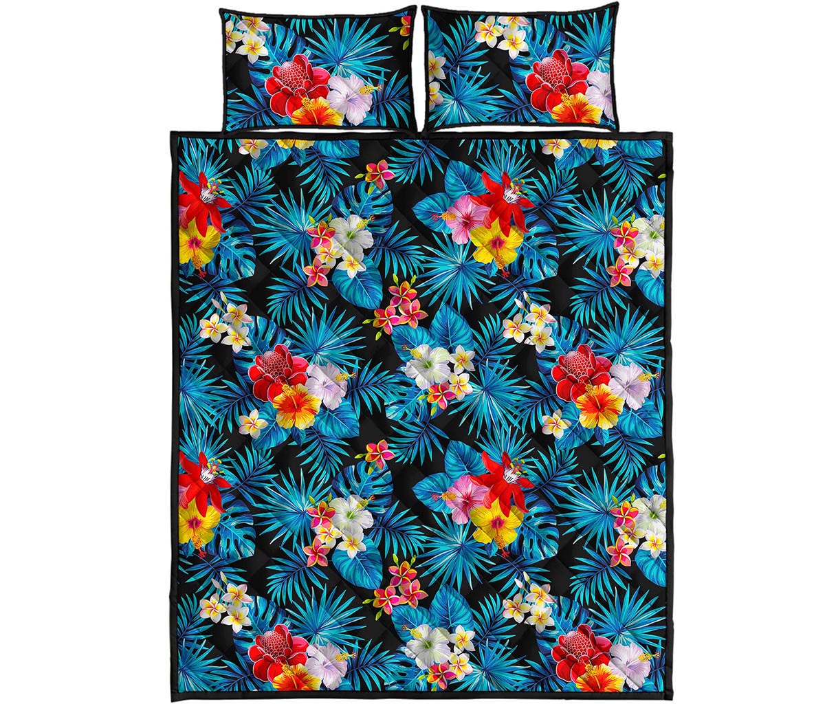 Turquoise Tropical Hawaii Pattern Print Quilt Bed Set