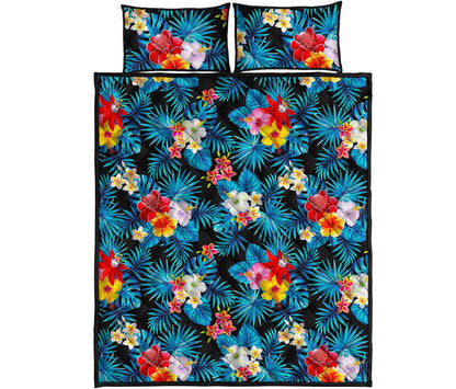 Turquoise Tropical Hawaii Pattern Print Quilt Bed Set