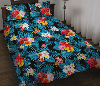 Turquoise Tropical Hawaii Pattern Print Quilt Bed Set
