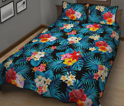 Turquoise Tropical Hawaii Pattern Print Quilt Bed Set