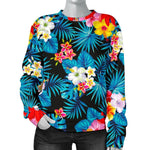 Turquoise Tropical Hawaii Pattern Print Women's Crewneck Sweatshirt GearFrost