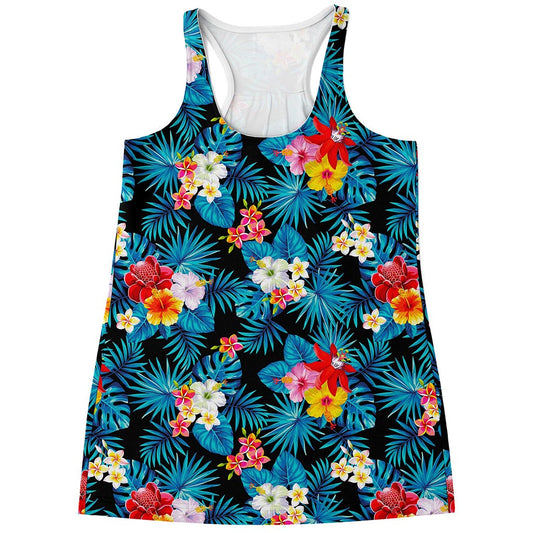 Turquoise Tropical Hawaii Pattern Print Women's Racerback Tank Top