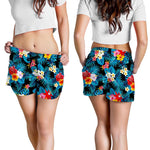 Turquoise Tropical Hawaii Pattern Print Women's Shorts