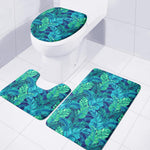Turquoise Tropical Leaf Pattern Print 3 Piece Bath Mat Set