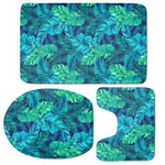 Turquoise Tropical Leaf Pattern Print 3 Piece Bath Mat Set