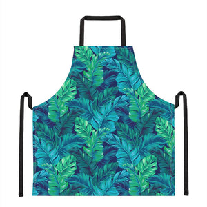 Turquoise Tropical Leaf Pattern Print Apron