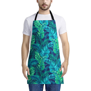 Turquoise Tropical Leaf Pattern Print Apron