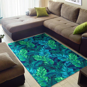 Turquoise Tropical Leaf Pattern Print Area Rug GearFrost