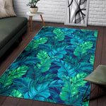 Turquoise Tropical Leaf Pattern Print Area Rug GearFrost