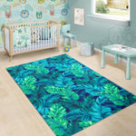 Turquoise Tropical Leaf Pattern Print Area Rug GearFrost
