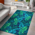 Turquoise Tropical Leaf Pattern Print Floor Mat