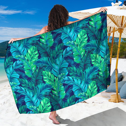 Turquoise Tropical Leaf Pattern Print Beach Sarong Wrap