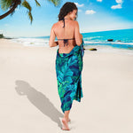 Turquoise Tropical Leaf Pattern Print Beach Sarong Wrap