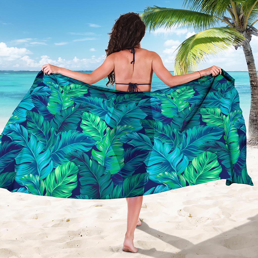 Turquoise Tropical Leaf Pattern Print Beach Sarong Wrap
