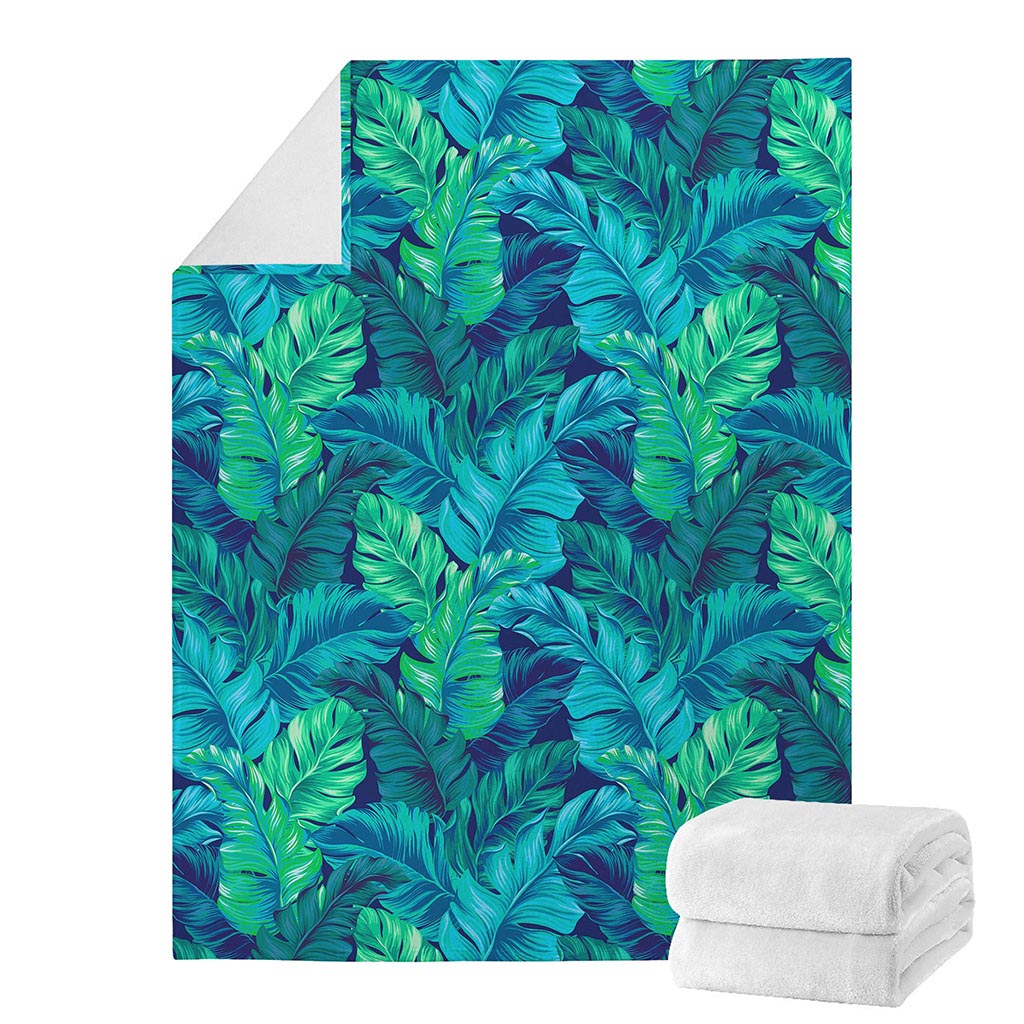 Turquoise Tropical Leaf Pattern Print Blanket