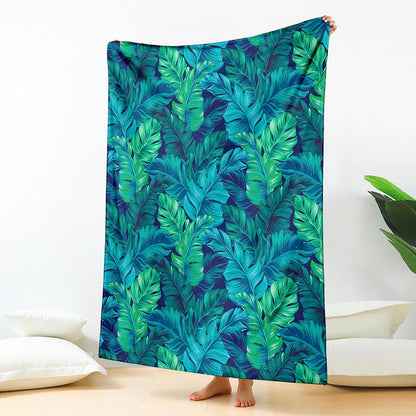 Turquoise Tropical Leaf Pattern Print Blanket
