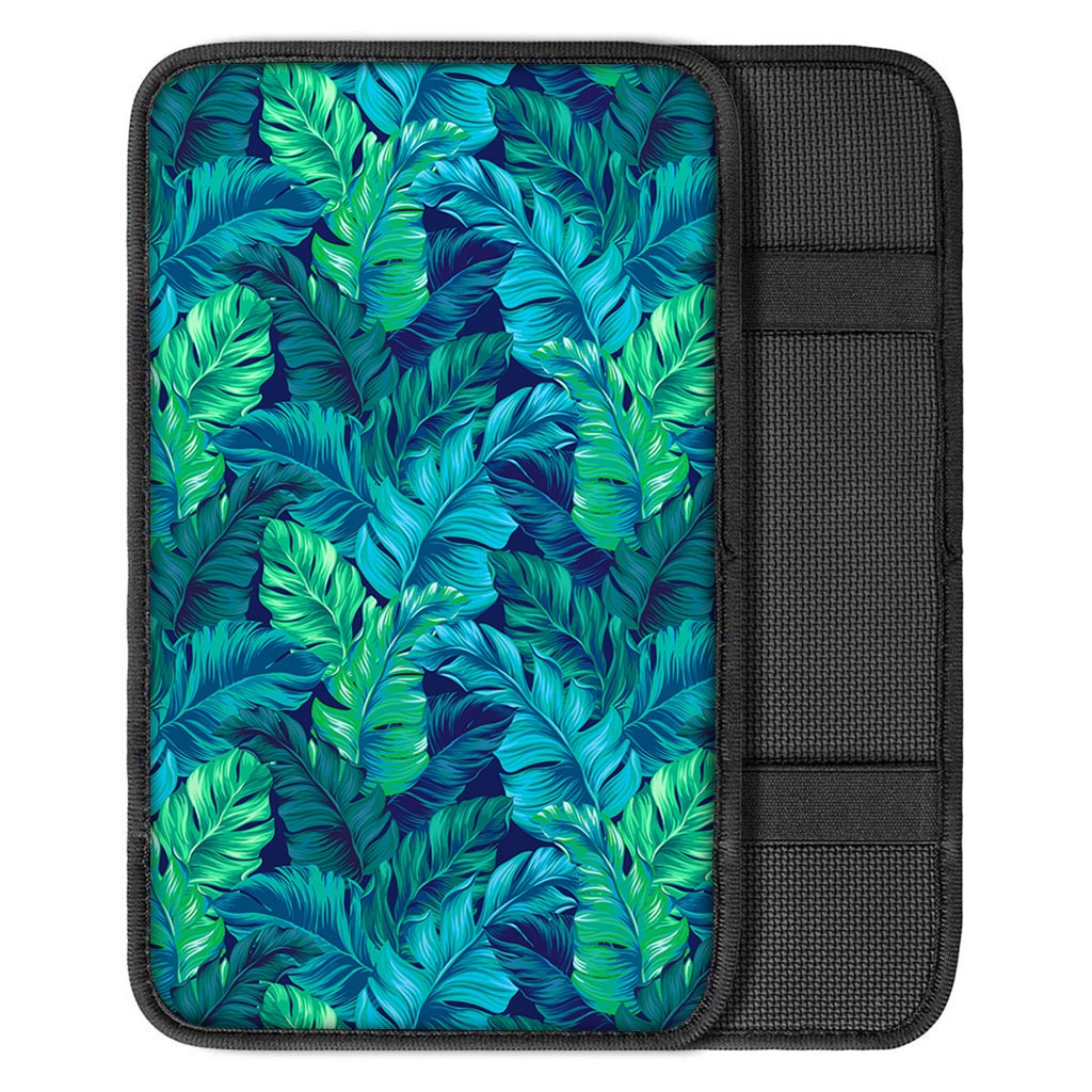 Turquoise Tropical Leaf Pattern Print Car Center Console Cover