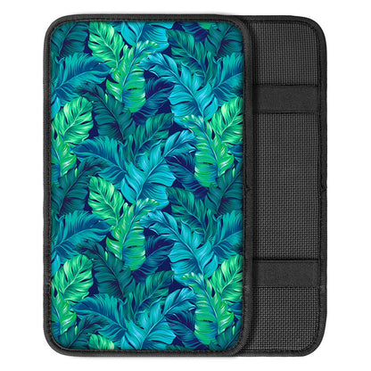 Turquoise Tropical Leaf Pattern Print Car Center Console Cover