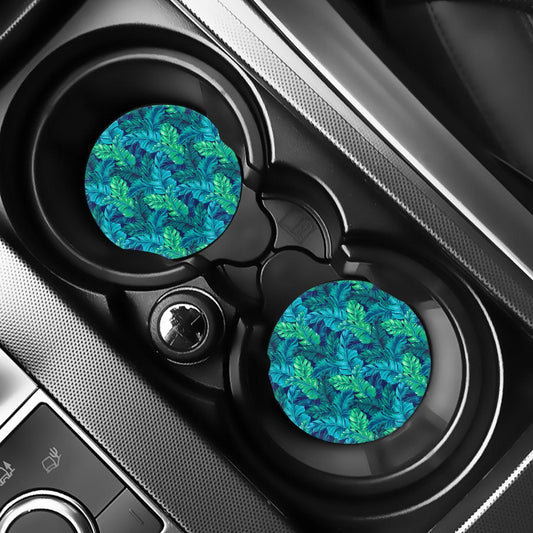 Turquoise Tropical Leaf Pattern Print Car Coasters