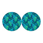 Turquoise Tropical Leaf Pattern Print Car Coasters