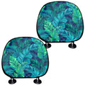 Turquoise Tropical Leaf Pattern Print Car Headrest Covers