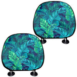 Turquoise Tropical Leaf Pattern Print Car Headrest Covers