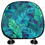 Turquoise Tropical Leaf Pattern Print Car Headrest Covers