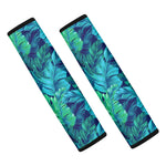 Turquoise Tropical Leaf Pattern Print Car Seat Belt Covers