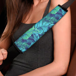 Turquoise Tropical Leaf Pattern Print Car Seat Belt Covers