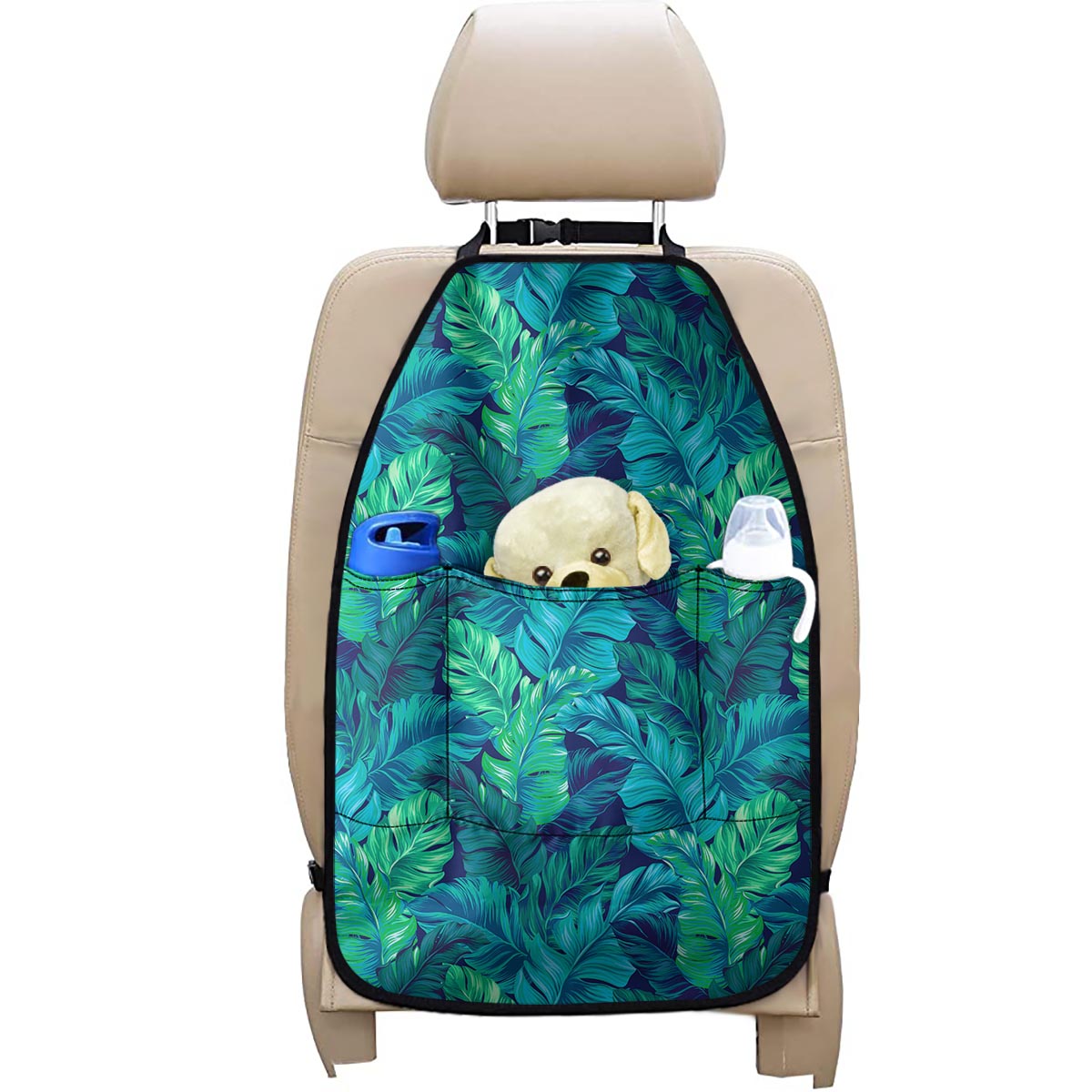 Turquoise Tropical Leaf Pattern Print Car Seat Organizers
