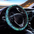 Turquoise Tropical Leaf Pattern Print Car Steering Wheel Cover