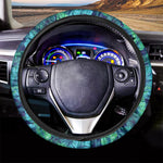 Turquoise Tropical Leaf Pattern Print Car Steering Wheel Cover