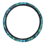 Turquoise Tropical Leaf Pattern Print Car Steering Wheel Cover