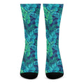 Turquoise Tropical Leaf Pattern Print Crew Socks