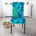 Turquoise Tropical Leaf Pattern Print Dining Chair Slipcover