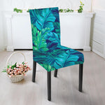 Turquoise Tropical Leaf Pattern Print Dining Chair Slipcover