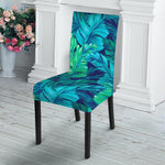 Turquoise Tropical Leaf Pattern Print Dining Chair Slipcover
