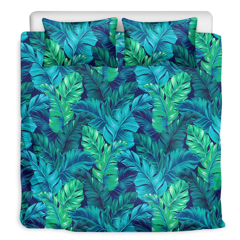 Turquoise Tropical Leaf Pattern Print Duvet Cover Bedding Set